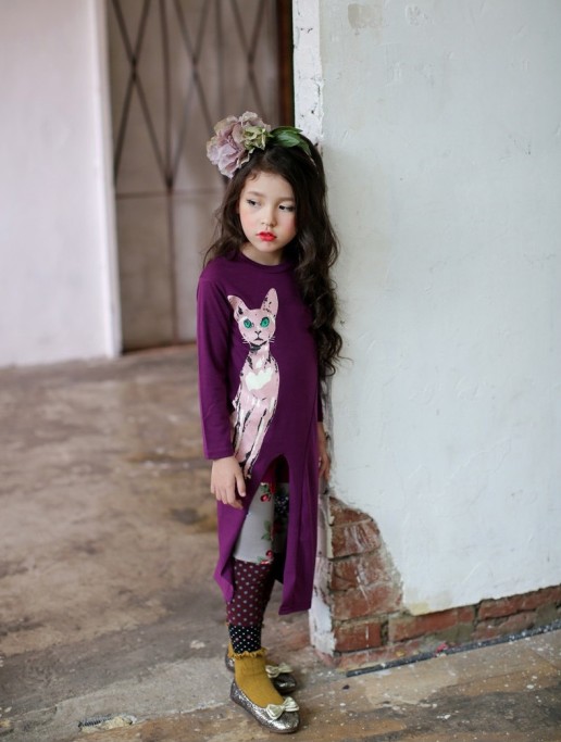 F68096-1 Spring autumn girls sexy kitten longs sleeve children dress